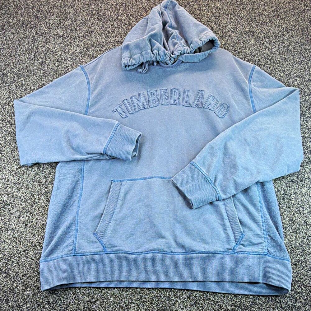 Timberland Men's Blue Pullover Hooded Fleece Hoodie XL Embroidered Logo Pockets